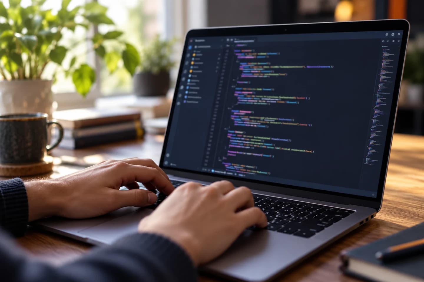 Persona trabajando en un editor de código en una laptop